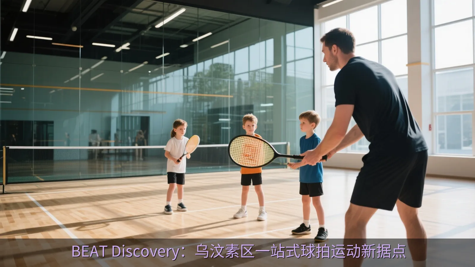 球拍运动教练在室内场地指导学员训练